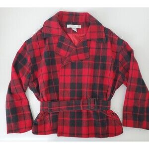 The Limited Vintage Open Front Belted Plaid Wool Blend Jacket Size Medium/Large